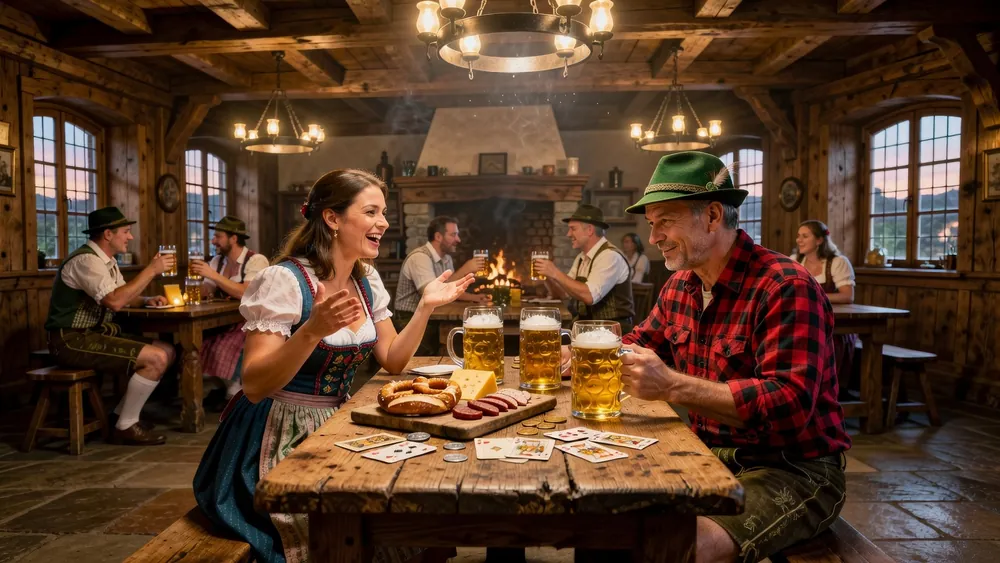 Bier Haus Slots Review - 40 Paylines, Free Spins & Wilds slot review theme illustration, AI-generated and not an in-game screenshot.