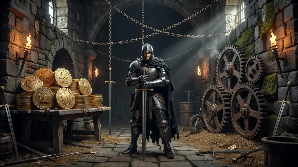 Black Knight Slots Review - Free Spins, Expanding Wilds & 10 Paylines slot review theme illustration, AI-generated and not an in-game screenshot.