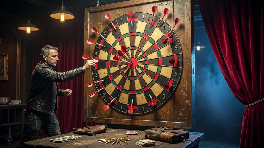 Bullseye Slots Review - Darts Game Show Theme, 243 Ways & Bully's Prize Board slot review theme illustration, AI-generated and not an in-game screenshot.
