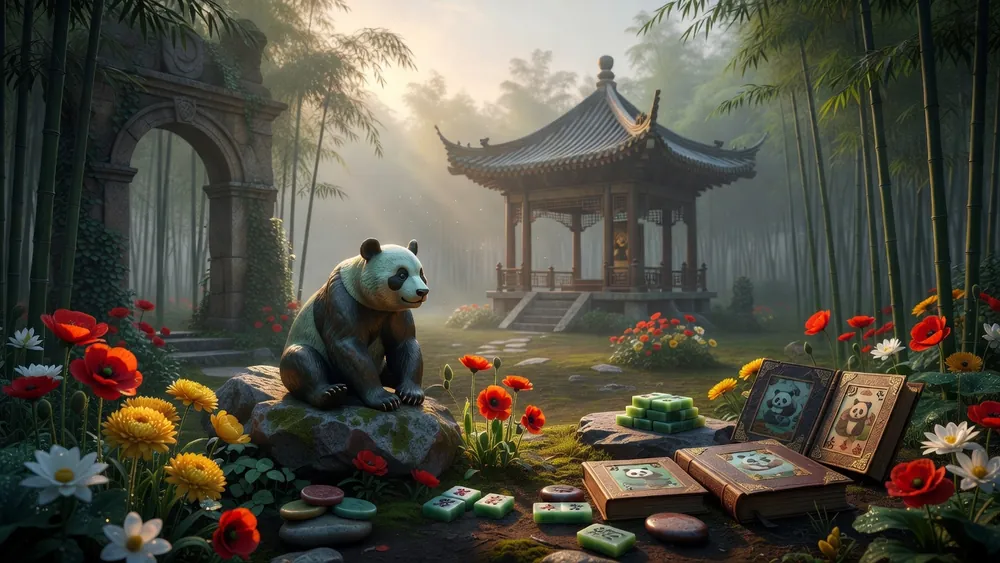 China Shores 2026: Konami's Panda Classic, Free Spins & Where to Play slot review theme illustration, AI-generated and not an in-game screenshot.