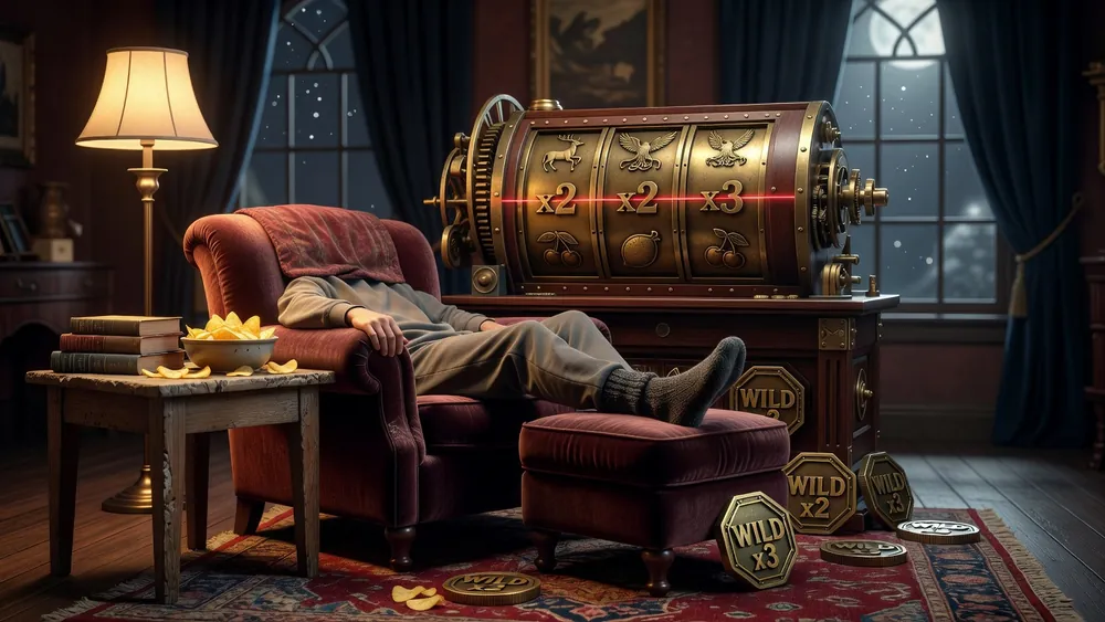Couch Potato Slots Review - 3 Reels, 1 Payline & Wild Multipliers slot review theme illustration, AI-generated and not an in-game screenshot.