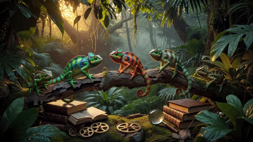 Crazy Chameleons - Gameplay, Features & Free Play slot review theme illustration, AI-generated and not an in-game screenshot.