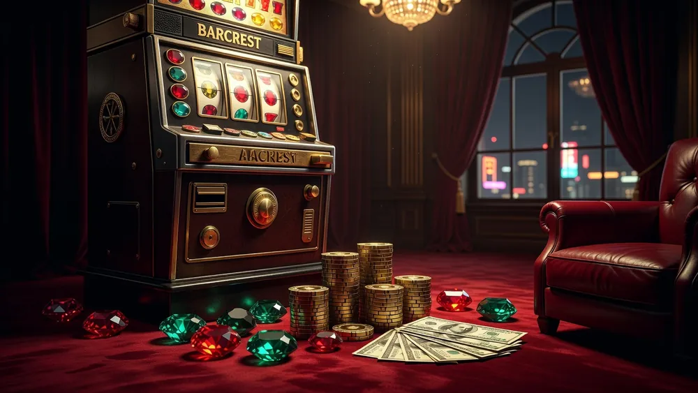 Crown Gems Slots Review - Classic Barcrest Gem Slot, 10 Paylines & Hi Roller Mode slot review theme illustration, AI-generated and not an in-game screenshot.