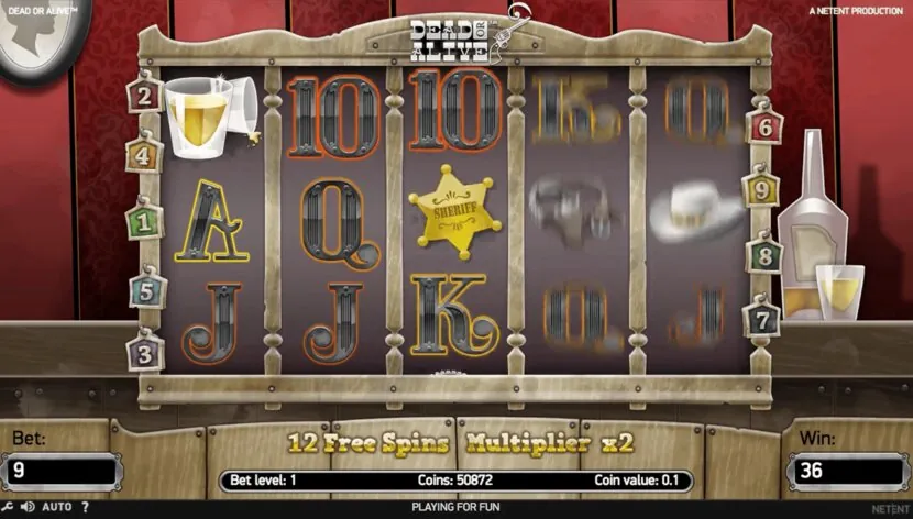 Dead Or Alive slot — Base game reels and win lines