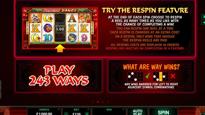 Dragon Dance slot — Paytable and premium symbols