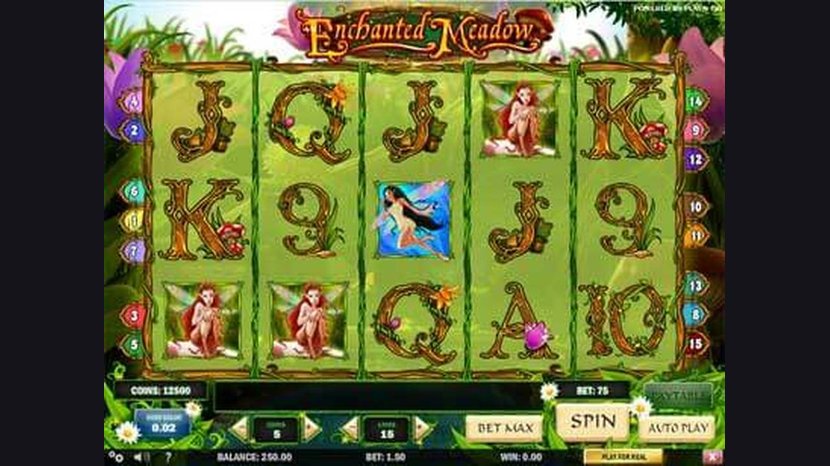 Enchanted Meadow slot — Base game — 15 paylines on a 5×3 fairy-tale grid