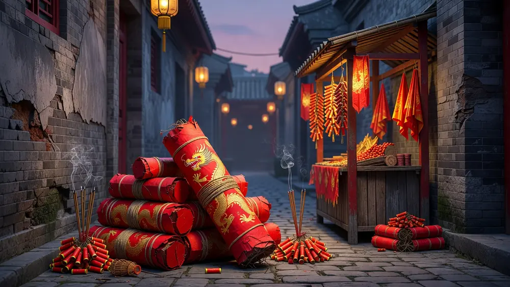 Firecracker - Bao Zhu Zhao Fu, Hold & Spin & Firecracker Progress slot review theme illustration, AI-generated and not an in-game screenshot.