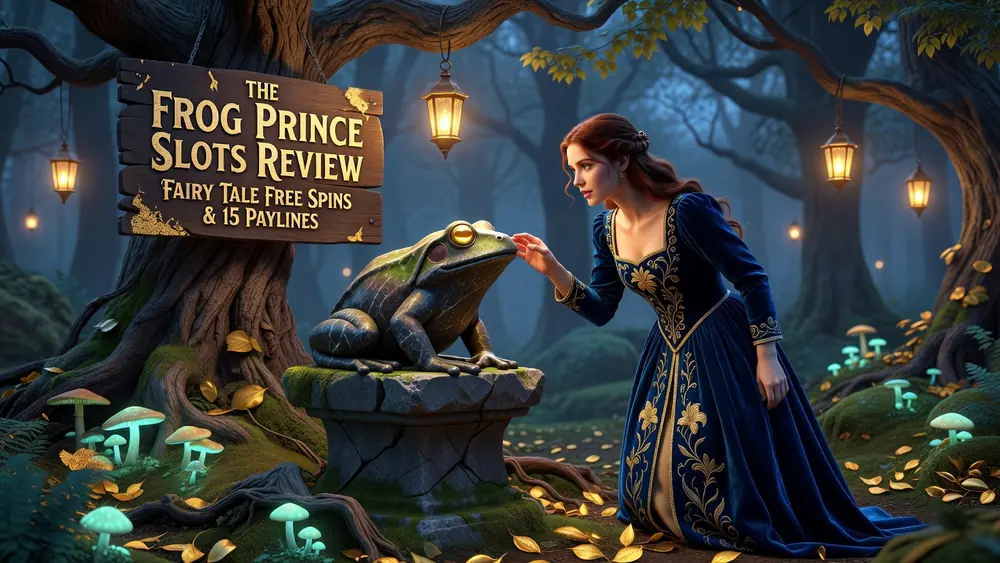 The Frog Prince Slots Review - Fairy Tale Free Spins, Kiss a Frog Bonus & 15 Paylines slot review theme illustration, AI-generated and not an in-game screenshot.