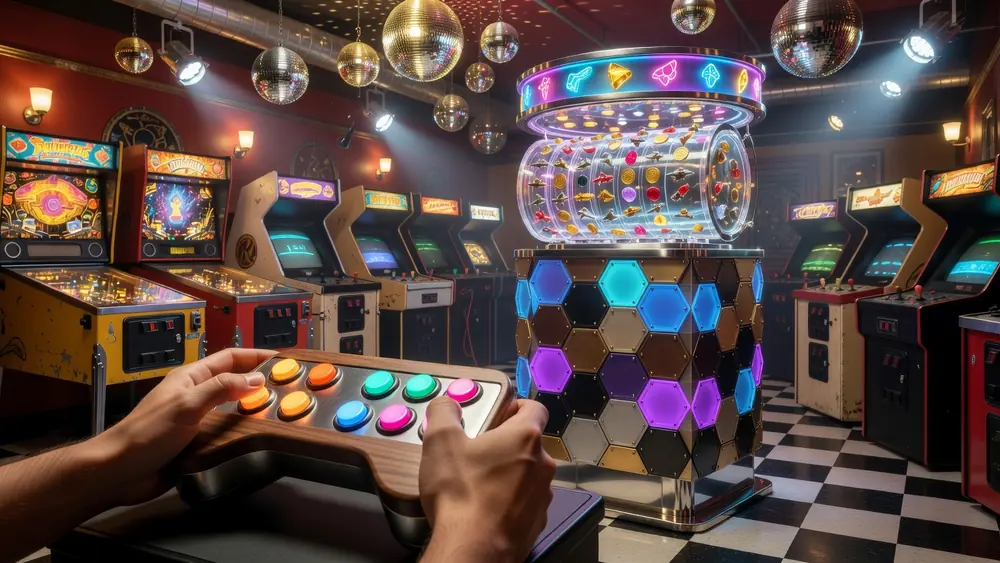 Funky Spin 2026: Realistic Games' First Progressive Jackpot slot review theme illustration, AI-generated and not an in-game screenshot.