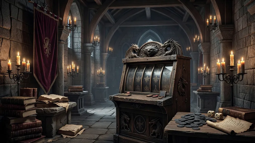Game of Thrones Slots Review - 243 Ways to Win, Free Spins & Social Casino slot review theme illustration, AI-generated and not an in-game screenshot.