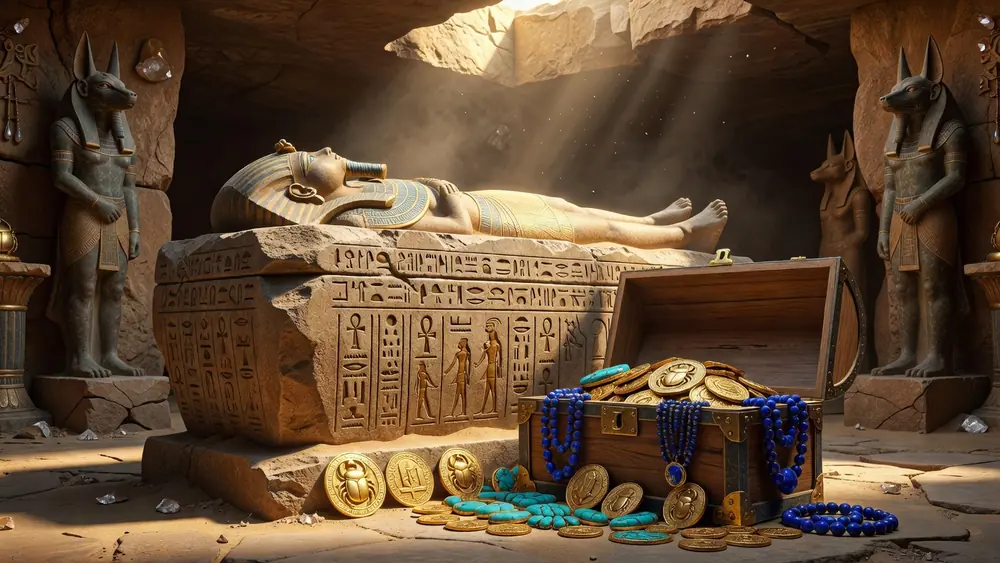 Golden Pharaoh Slots Review - Egyptian-Themed Games, Features & Free Play slot review theme illustration, AI-generated and not an in-game screenshot.