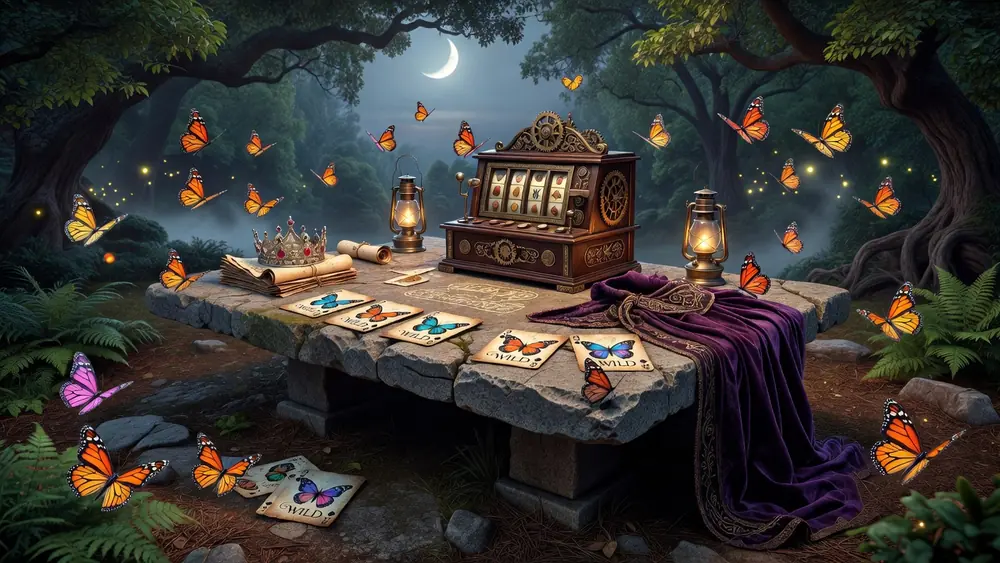 Grand Monarch Slots Review - Butterfly Wilds, Free Spins & 50 Paylines slot review theme illustration, AI-generated and not an in-game screenshot.