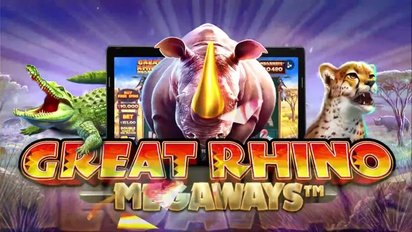 Great Rhino Megaways slot — Base game reels and win lines