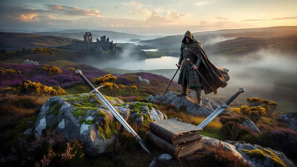 Highlander - Gameplay, Features & Free Play slot review theme illustration, AI-generated and not an in-game screenshot.
