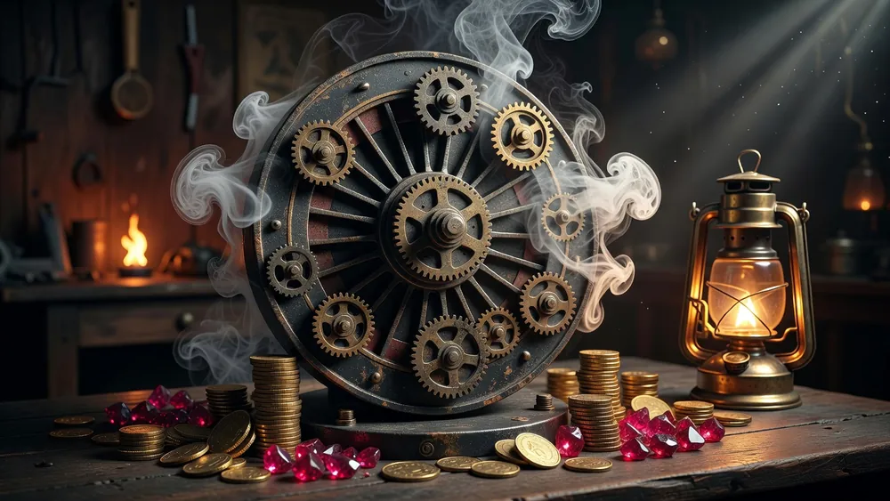 Smokin' Hot Stuff Wicked Wheel Slots Review - 243 Ways, Hot Stuff Multipliers & Progressive Pick Bonus slot review theme illustration, AI-generated and not an in-game screenshot.