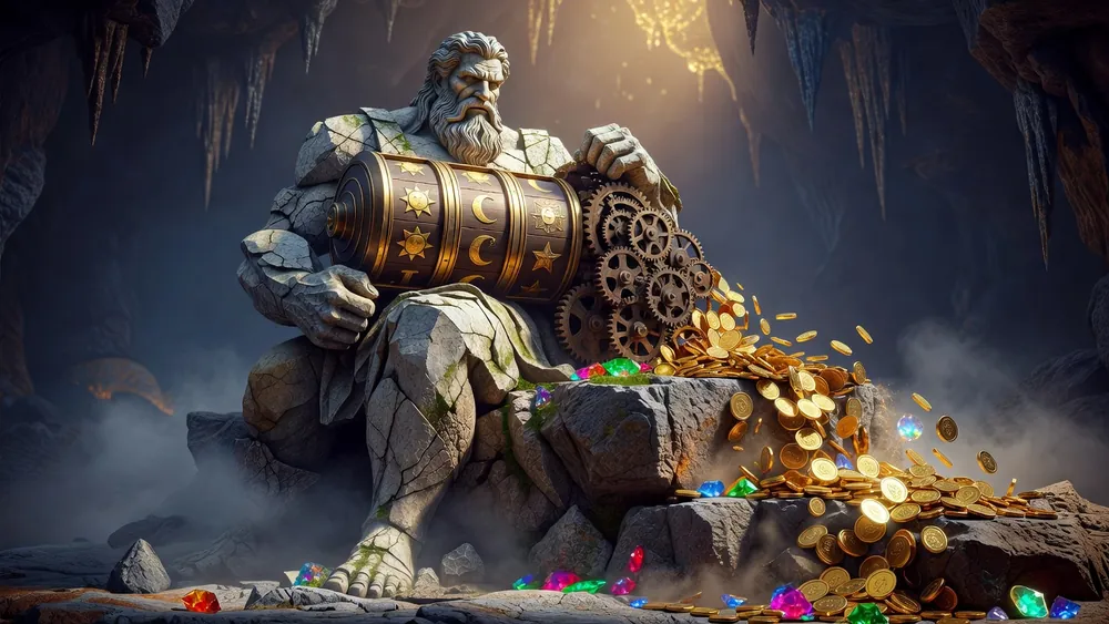 Jackpot Giant Slots Review - Progressive Jackpot, Giant Bonus & 50 Paylines slot review theme illustration, AI-generated and not an in-game screenshot.