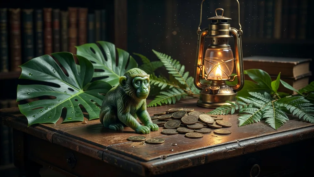 Jade Monkey Slots Review - WMS Pick Bonus, Free Spins & Wild Symbols slot review theme illustration, AI-generated and not an in-game screenshot.