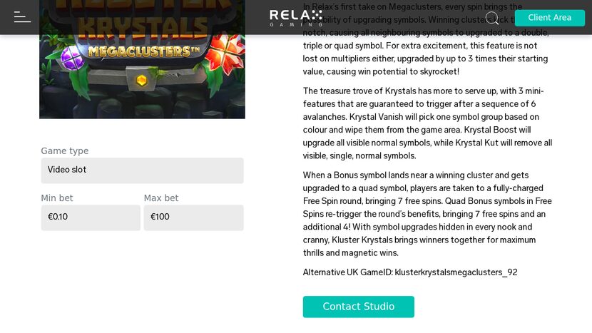 Kluster Krystals Megaclusters — RTP and volatility breakdown view