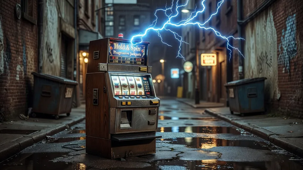 Lightning Slots Review - Hold & Spin, Free Games & Progressive Jackpots slot review theme illustration, AI-generated and not an in-game screenshot.