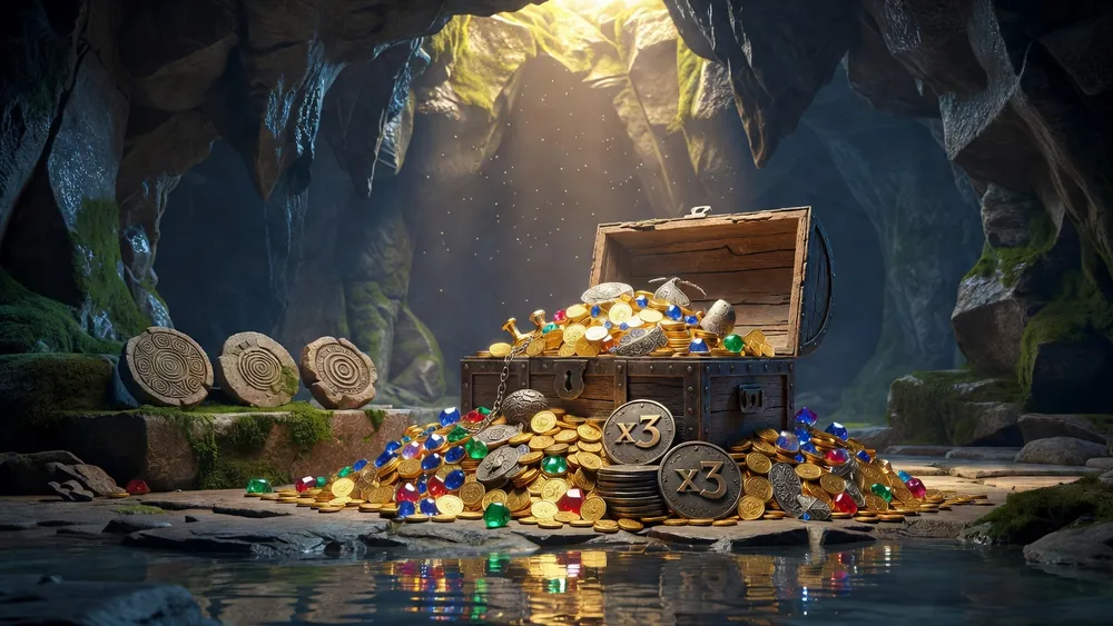 Lost Treasure - Free Spins, x3 Multiplier & 3500x Max Win slot review theme illustration, AI-generated and not an in-game screenshot.