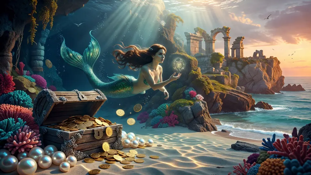 Mermaids Millions - Gameplay, Features & Free Play slot review theme illustration, AI-generated and not an in-game screenshot.