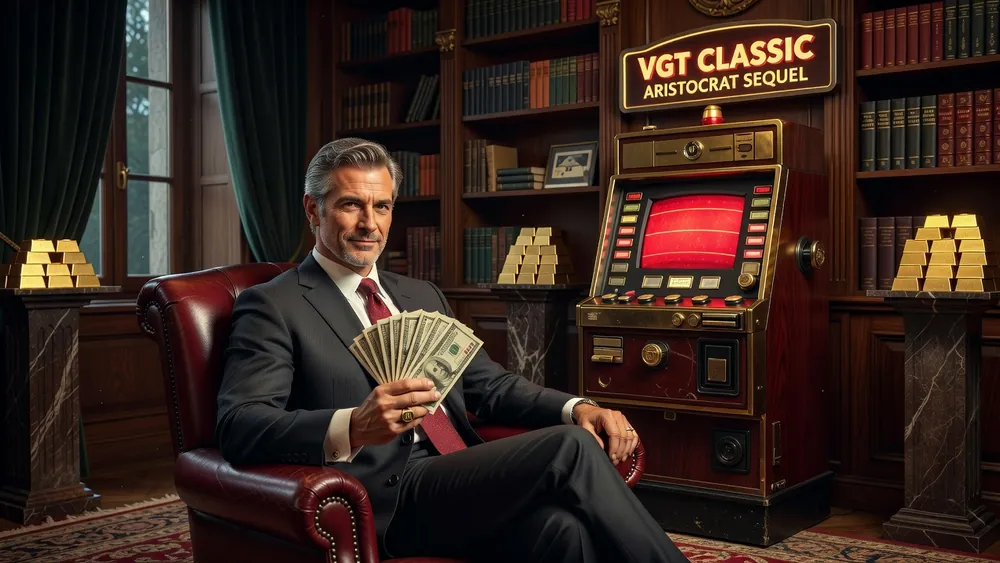 Mr. Money Bags - VGT Classic, Red Screen Free Spins & Aristocrat Sequel slot review theme illustration, AI-generated and not an in-game screenshot.