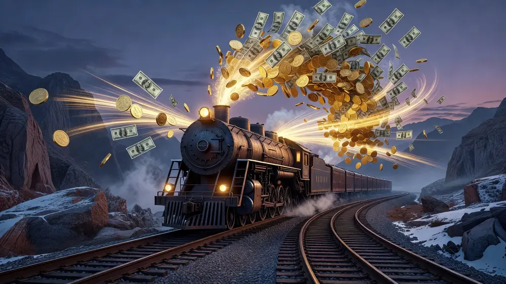 Money Train - 20,000x Max Win, Multipliers & Free Spins slot review theme illustration, AI-generated and not an in-game screenshot.