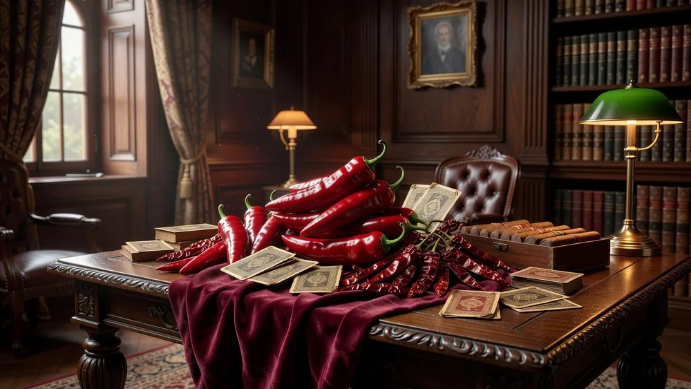 More Chilli - Aristocrat Classic, Chilli Collection & Free Games slot review theme illustration, AI-generated and not an in-game screenshot.