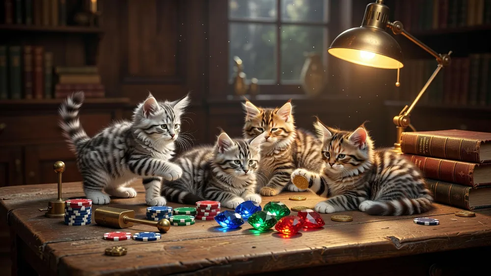 OMG! Kittens Slots Review - Free Spins, Multipliers & Scatter Pays slot review theme illustration, AI-generated and not an in-game screenshot.