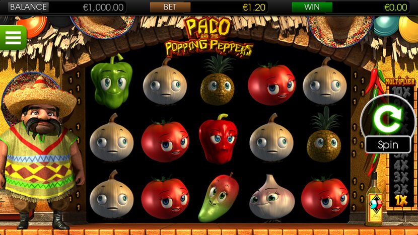Paco And The Popping Peppers slot — Base game reels and win lines