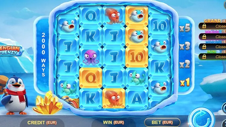 Penguin City slot — Base game reels and win lines
