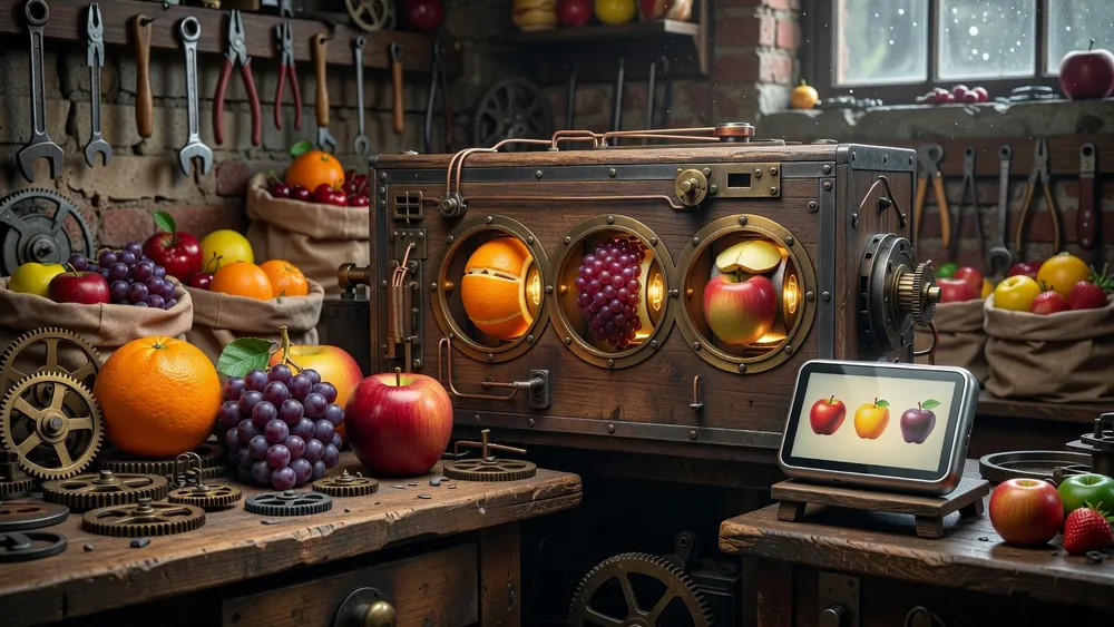 Pocket Fruit Slots: Slot Factory's Video Slot vs New Fruit Bonus 96' Pocket slot review theme illustration, AI-generated and not an in-game screenshot.