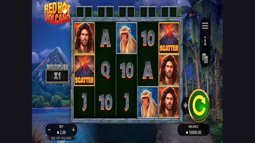 Red Hot Volcano slot — Volcano Scatter landing on the reels