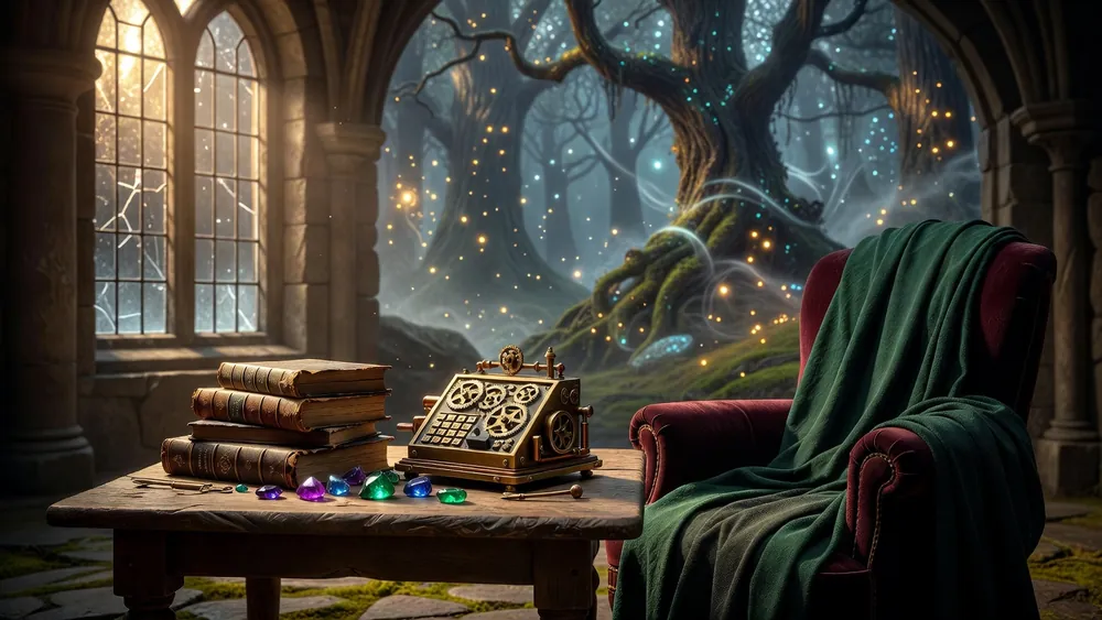 Reel Deal Slots: Enchanted Realms Review: Simulated Slots, Virtual Credits & PC Play slot review theme illustration, AI-generated and not an in-game screenshot.