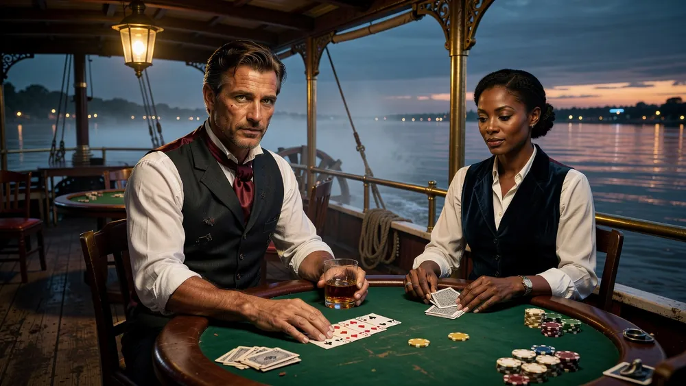 Riverboat Gambler 2026: Realistic Games, RTP & Free Spins slot review theme illustration, AI-generated and not an in-game screenshot.