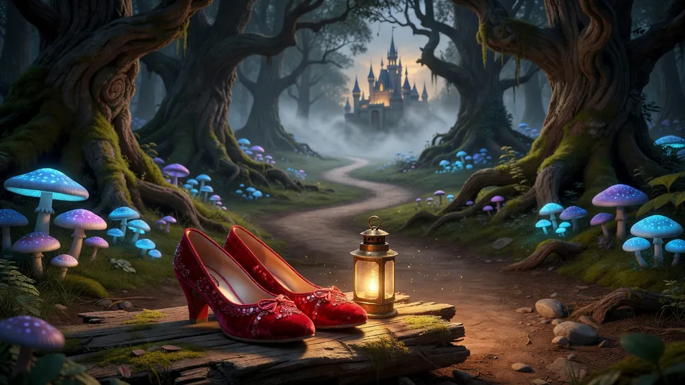 Ruby Slippers - WMS Wizard of Oz, 30 Paylines & Six Bonus Rounds slot review theme illustration, AI-generated and not an in-game screenshot.