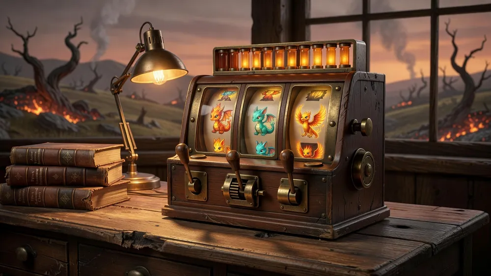 Scorchy Slots Review - Neopets Browser Slot, Hold Feature & Feature Bar slot review theme illustration, AI-generated and not an in-game screenshot.