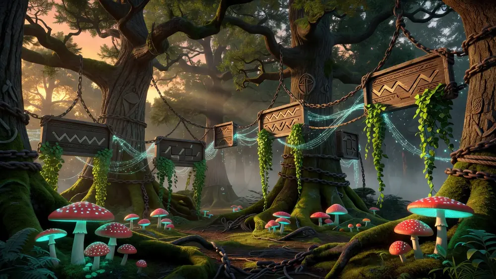 Secrets of the Forest Slots Review - 99 Paylines, Tumbling Reels & Connected Lines slot review theme illustration, AI-generated and not an in-game screenshot.