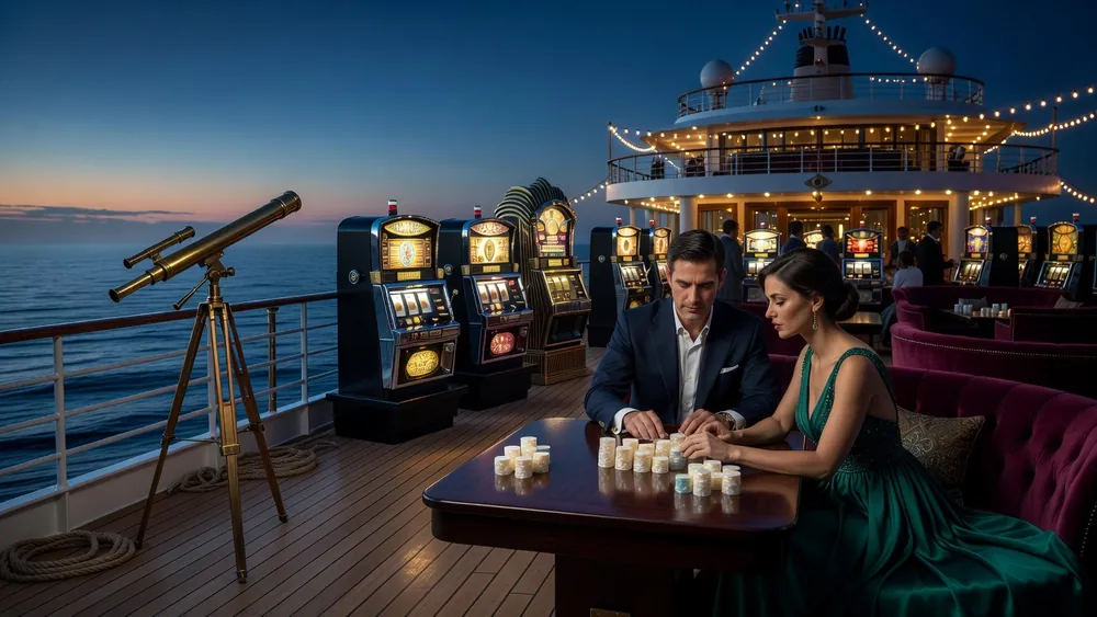 7 Seas Casino Review: FlowPlay's Cruise-Themed Social Casino slot review theme illustration, AI-generated and not an in-game screenshot.