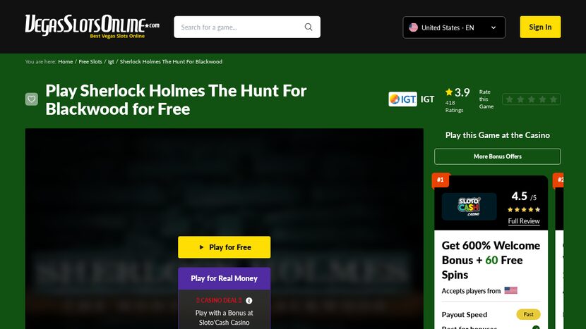 Sherlock Holmes The Hunt For Blackwood — Official game page from the provider