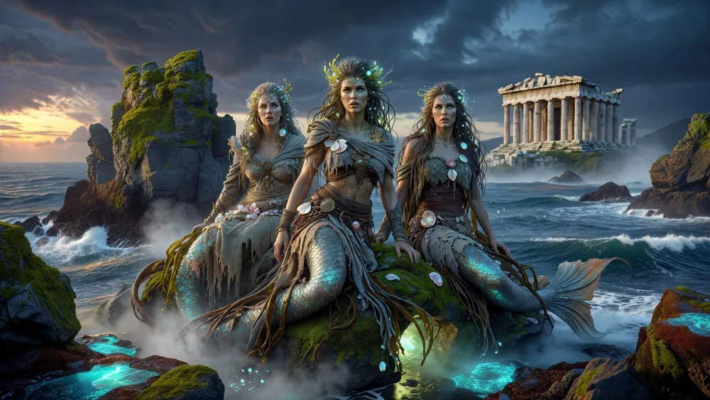 Sirens: High 5 Games' Mythical Adventure slot review theme illustration, AI-generated and not an in-game screenshot.