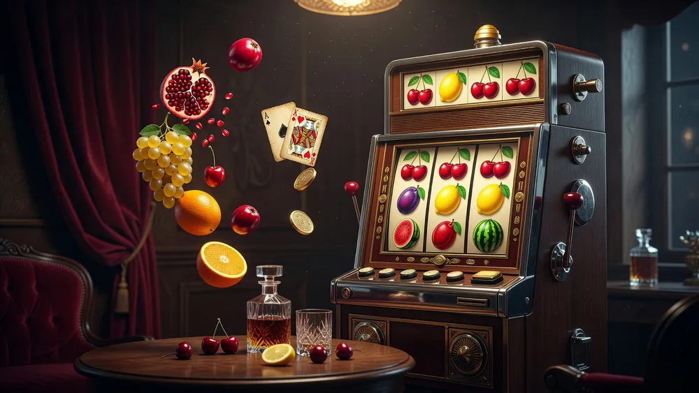 Sizzling Hot Deluxe Slots Review - Classic Fruit Gameplay, Scatter Wins & Gamble Feature slot review theme illustration, AI-generated and not an in-game screenshot.