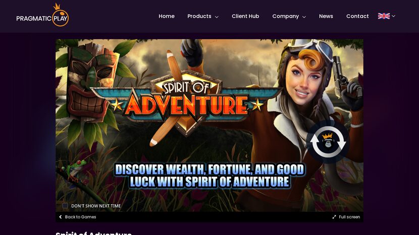 Spirit Of Adventure — Game interface and provider view
