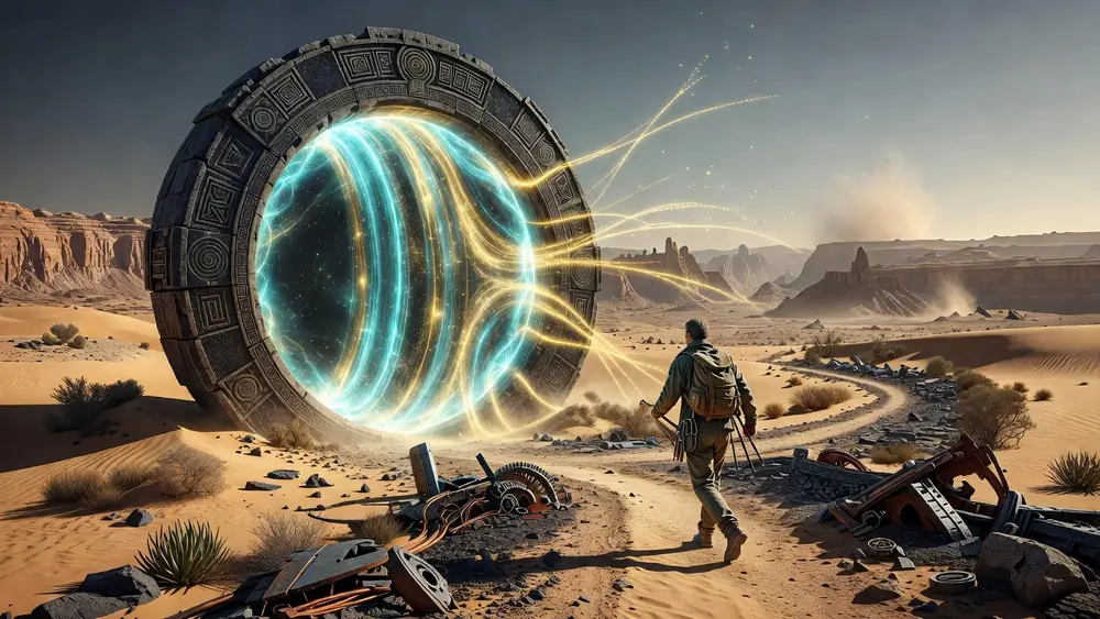 Stargate Megaways - Cascading Reels, Megaways & Trail Feature slot review theme illustration, AI-generated and not an in-game screenshot.