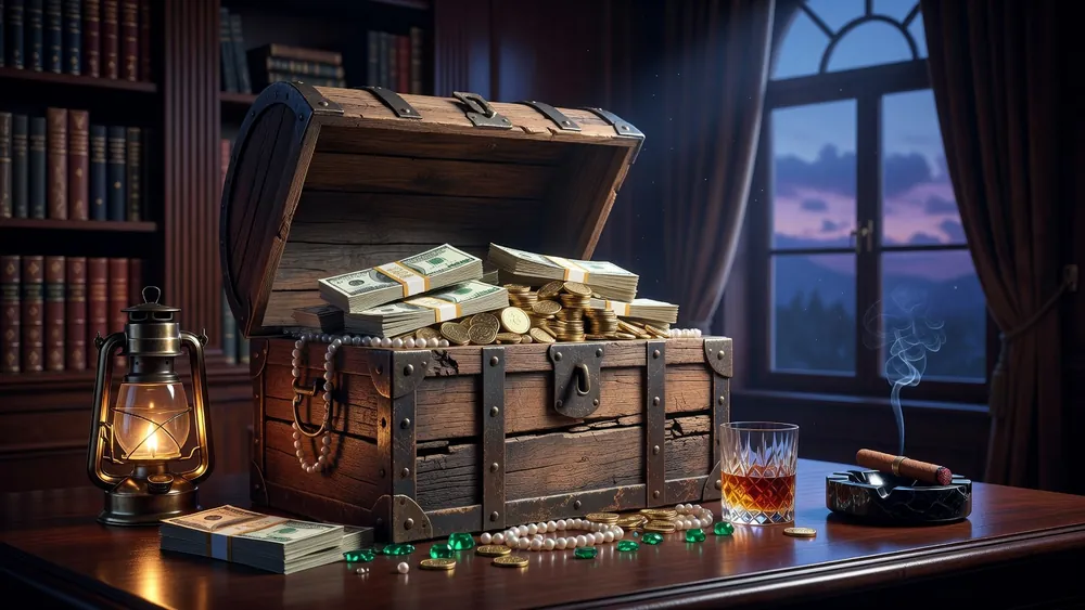 Stinkin' Rich Slots Review - 100 Paylines, Free Spins & Pick'em Bonus slot review theme illustration, AI-generated and not an in-game screenshot.