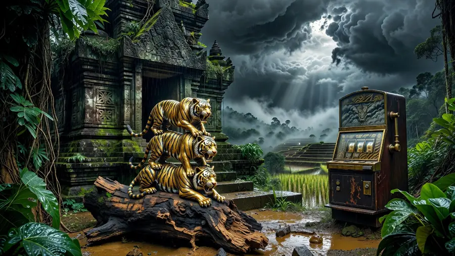 Sumatran Storm Slots Review - 720 Ways, Stacked Wilds & Free Spins slot review theme illustration, AI-generated and not an in-game screenshot.