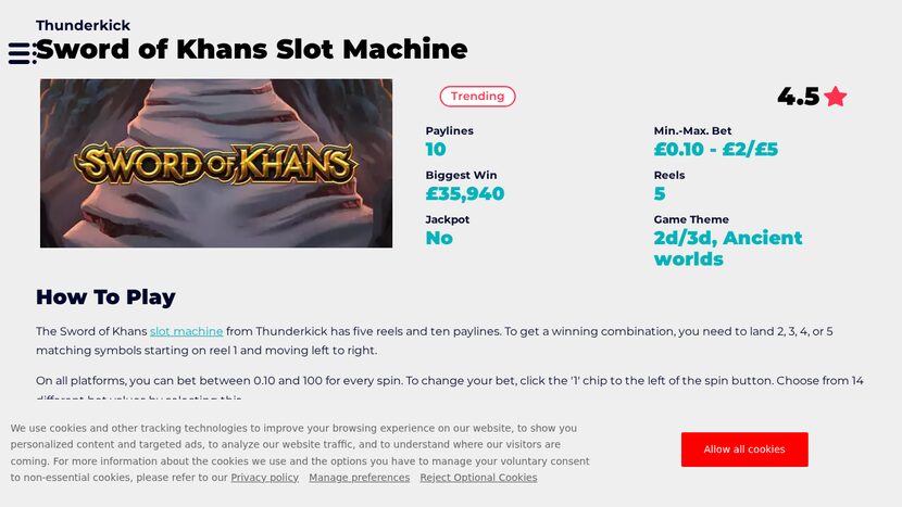 Sword Of Khans — Game overview — official provider screenshot