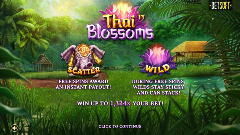 Thai Blossoms slot — Base game reels and win lines