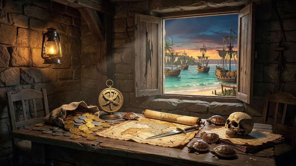 Tortuga Slots: Tortuga Fortune, Tortuga 1667 & What 'Tortuga' Actually Means slot review theme illustration, AI-generated and not an in-game screenshot.
