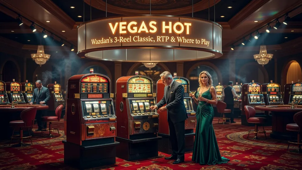 Vegas Hot: Wazdan's 3-Reel Classic, RTP & Where to Play slot review theme illustration, AI-generated and not an in-game screenshot.